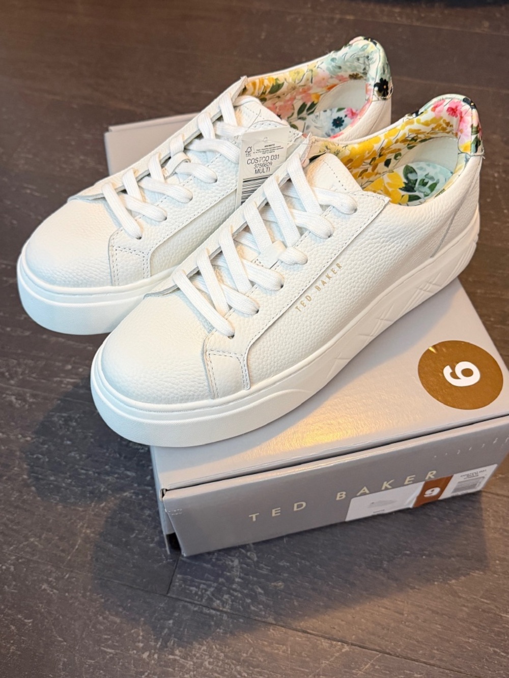 NEW Ted Baker Women White Leather Floral Sneakers Shoes US 9 w/ Box Factory Defe